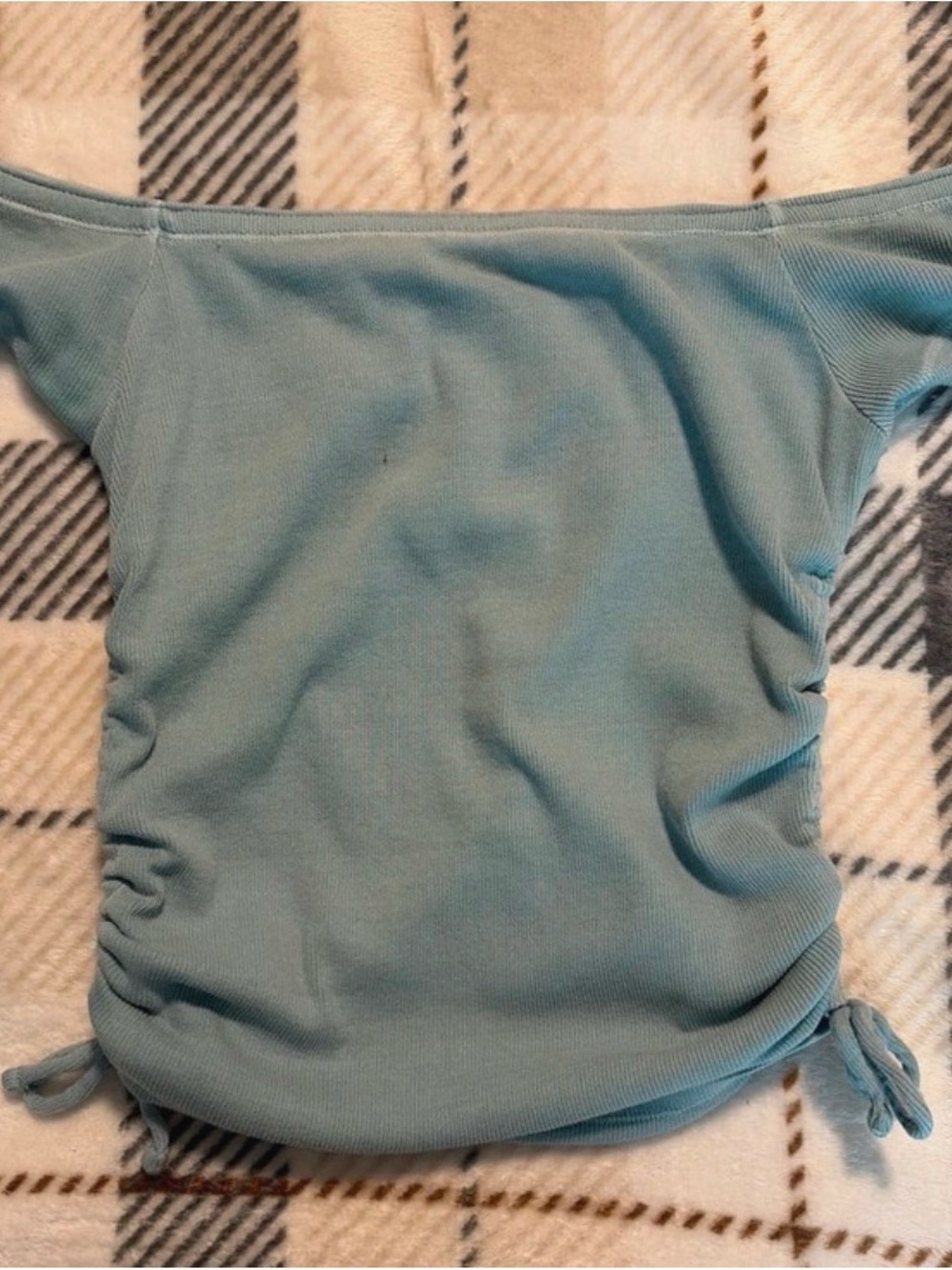 Off-Shoulder Arizona Light Blue Ruched Women’s Top